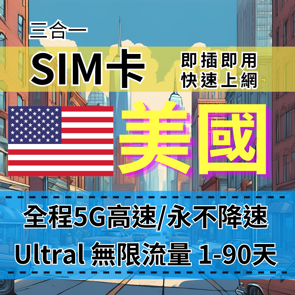 【實體卡】Ultra美國5G高速無限流量上網SIM卡｜真吃到飽、不降速｜美國Verizon & T-Mobile雙電信自由切換-B