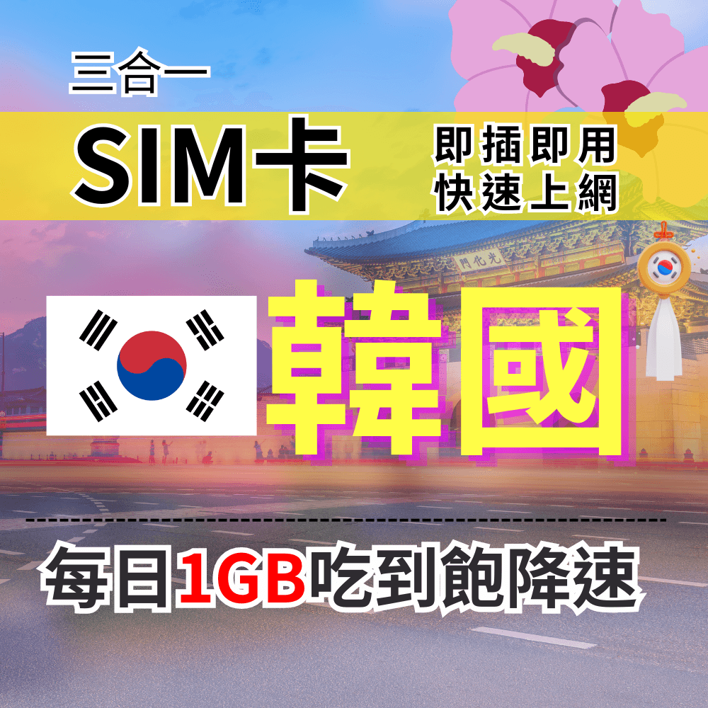 【實體卡】韓國上網SIM卡 吃到飽每天1GB 超過降速