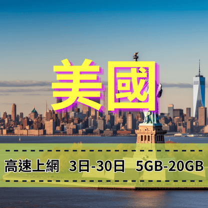 【eSIM】美國5G高流量上網｜T-Mobile、AT&T、Verizon 三大電信｜收訊穩定｜總量前高速無限、超量後降速不斷線，美國全境暢遊上網