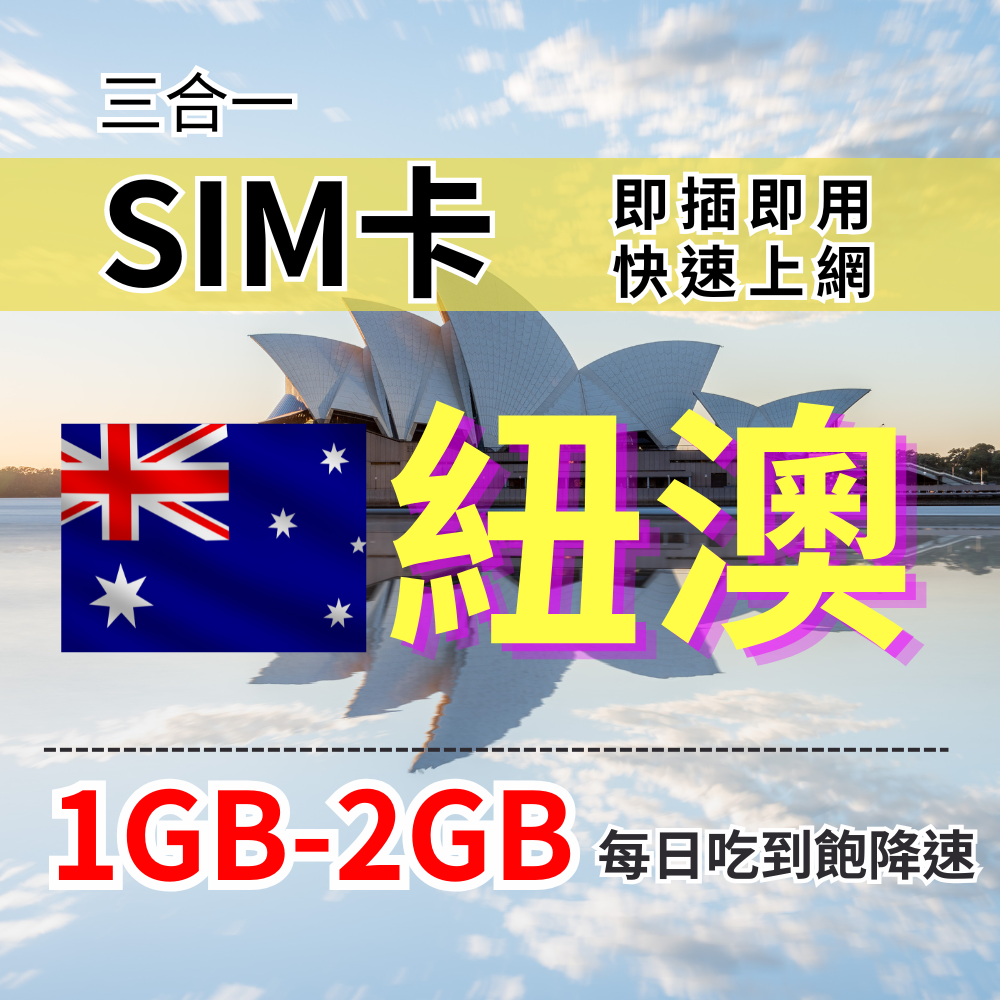 【實體卡】澳洲紐西蘭上網SIM卡｜每日高速流量｜降速128Kbps續無限｜Optus & TNZ電信-J