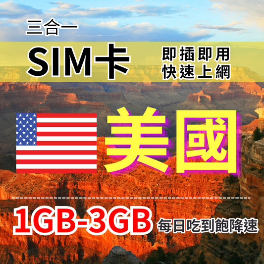 【實體卡】美國上網SIM卡｜每日高速流量｜降速128Kbps續無限｜AT&T、Verizon電信-J