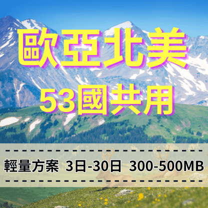 【eSIM】歐洲亞洲北美洲 53國共用 旅遊勝地【輕量方案】