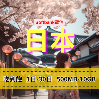 【eSIM】日本5G高速日流量吃到飽無限上網｜SoftBank電信｜每日高速後降速無限使用，日本全境暢遊上網