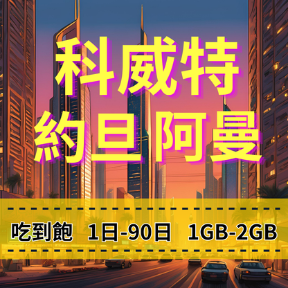 【eSIM】科威特、約旦、阿曼日流量吃到飽方案｜zain電信｜每日高速用量達上限後降速無限使用，科威特暢遊上網