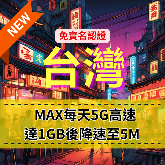 【eSIM】MAX台灣每日5G高速上網｜免實名賣場｜達1GB流量後，降速至5M吃到飽｜中華電信｜高速暢遊無阻